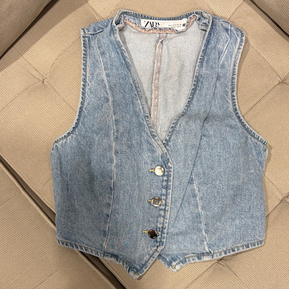 ZARA Light Blue Denim Button Vest